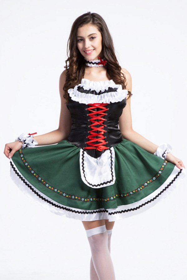 Halloween-cosplay-German-Beer-Festival-green-midi-Skirt-Female-Maid-Beer-girl-lolita-love-costume-Of